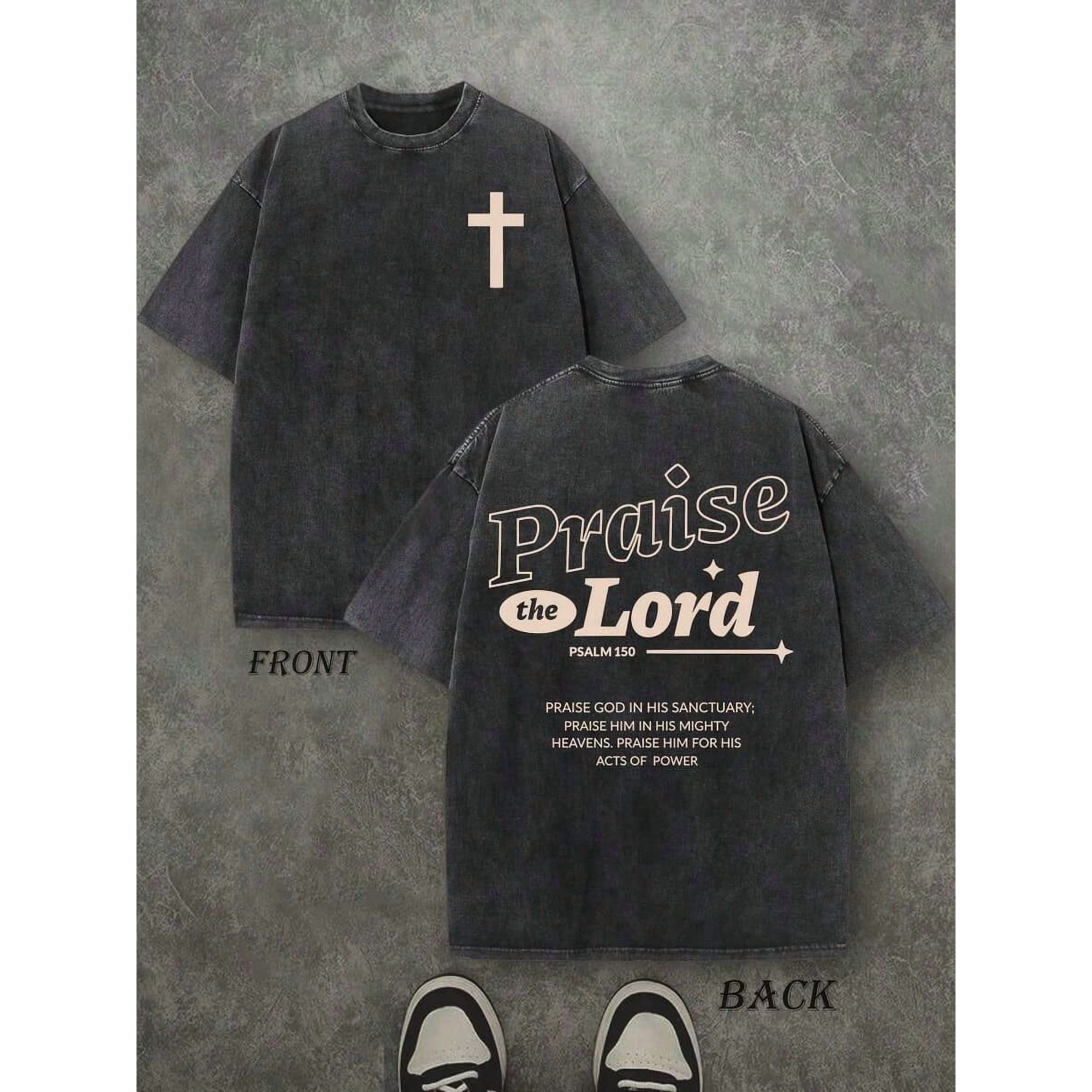 Summer Christian T-Shirt For Men, PRAISE THE LORD Letter Print, 230g Washed Cotton, Vintage Retro Style, Double Sided Graphic, Religious Streetwear, Oversized Casual Top, Gifts, Free Shipping