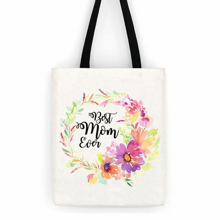 Best Mom Ever Floral Cotton Canvas Tote Bag Day Trip Bag Carry (Best Handbags For Moms)