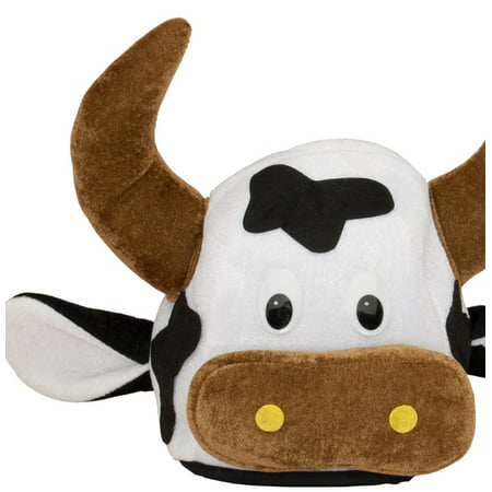 Adults Plush Velvet Cow Steer Head Farm Grazing Moo Animal Hat Costume Accessory