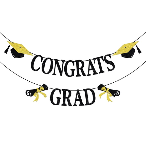 Congrats Grad Banner, 2025 Graduation Banner, Congratulations Class of 2025 Party Decor, High School/College/Senior Graduation Party Decorations, Black Glitter