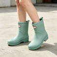 thumbnail image 4 of Women Matte Mid Calf Rain Boots, Waterproof Slip On Outdoor Fashion Rubber Rain Shoes Green 38, 4 of 4