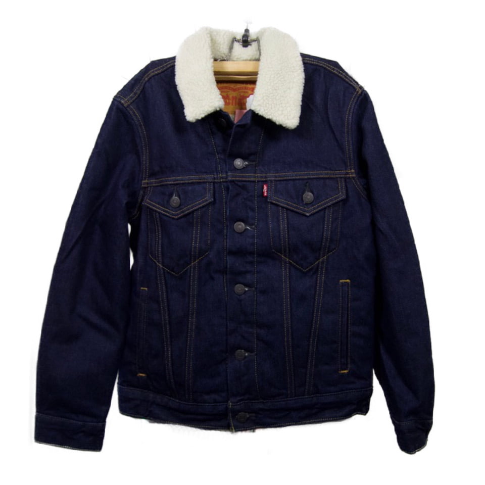 Levi's Men's Sherpa Jean Jacket Insulated Denim Trucker Button Up Long Sleeve, Dark Blue 705980027, S, Size: Small