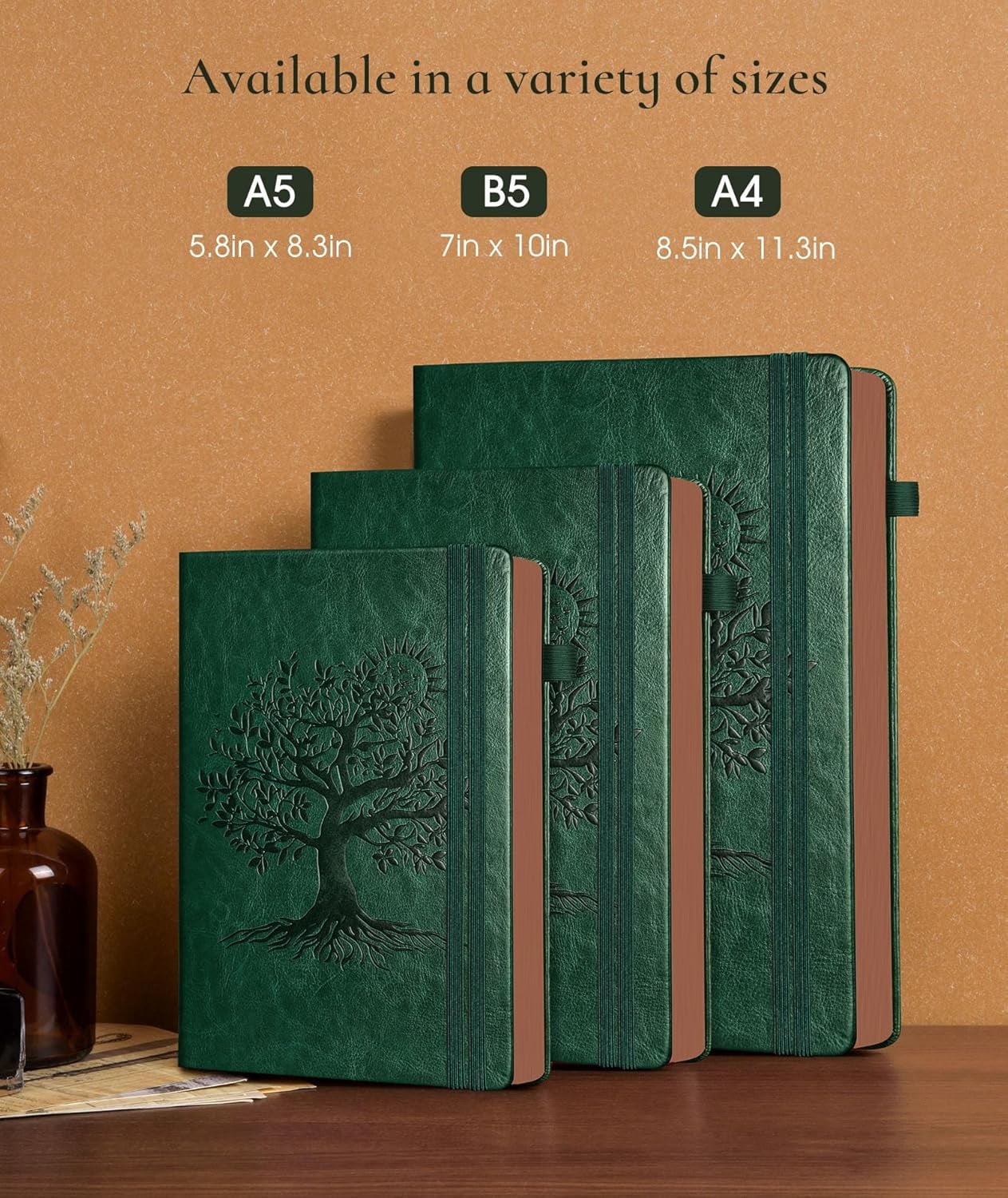 Vintage Leather Journal - 300 Page Lined Notebook with Numbered Pages,A5 for Women Men,Travel Diary,Daily Writing, Note Taking, School & Work (5.8" x 8.3")