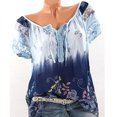 thumbnail image 4 of Blouse à Manches Courtes Imprimée Col en V Ample Blouse Femme Haut d'Été, Bleu Clair, L, 4 of 8
