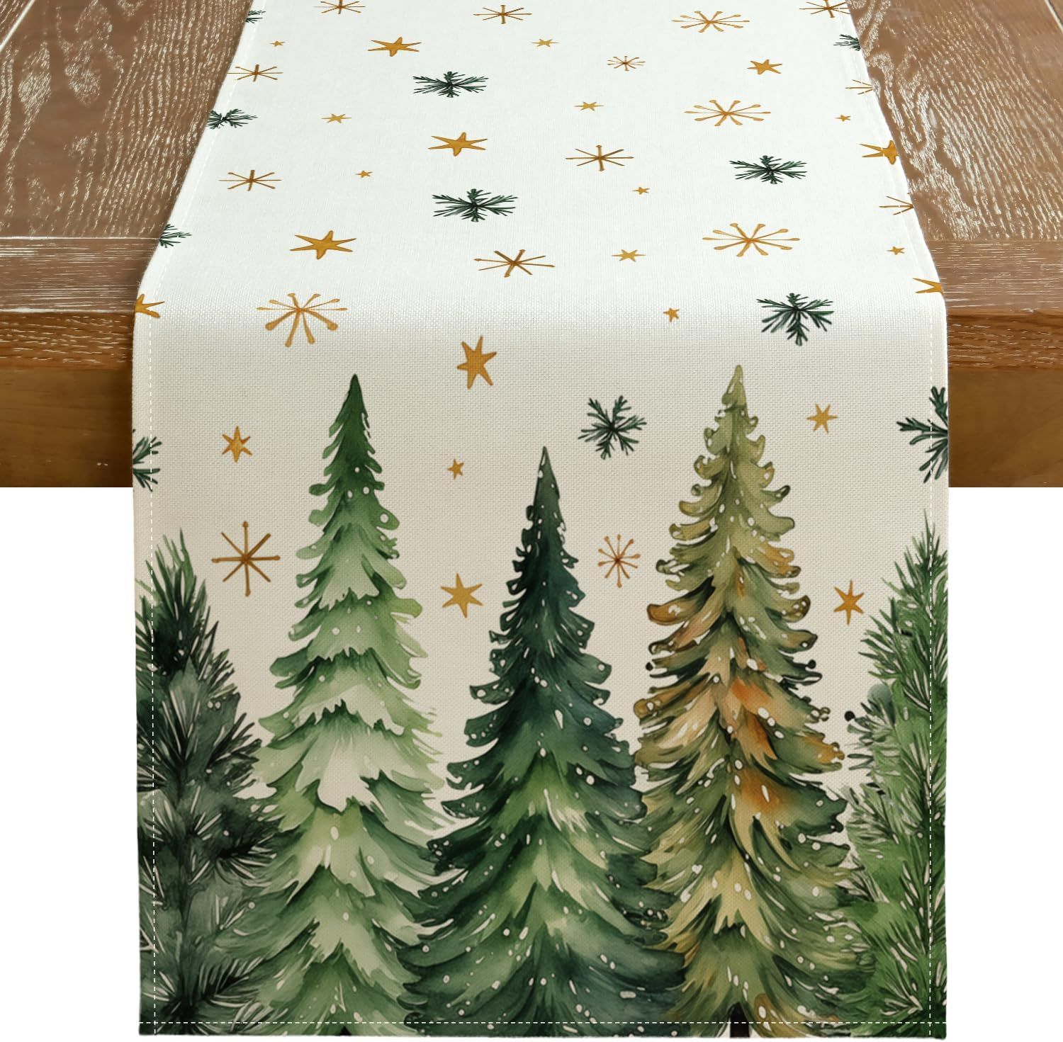 Christmas Table Runner 13x90 Inch, Xmas Trees Snowflakes Holiday Decorative Farmhouse Table Decoration for Kitchen Dinning, Indoor Outdoor Dinner Party Decor