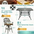 thumbnail image 4 of MEETWARM 9-Piece Outdoor Patio Swivel Bar Set, All Weather Cast Aluminum High Top Patio Bar Furniture with 8 Cushioned Swivel Bar Stools, Large 64" Square Patio Bar Height Table, 2.2" Umbrella Hole, 4 of 8