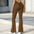 thumbnail image 4 of Women's High Waist Flare Leg Pants with Stretch Fabric - Large, Brown, 4 of 6