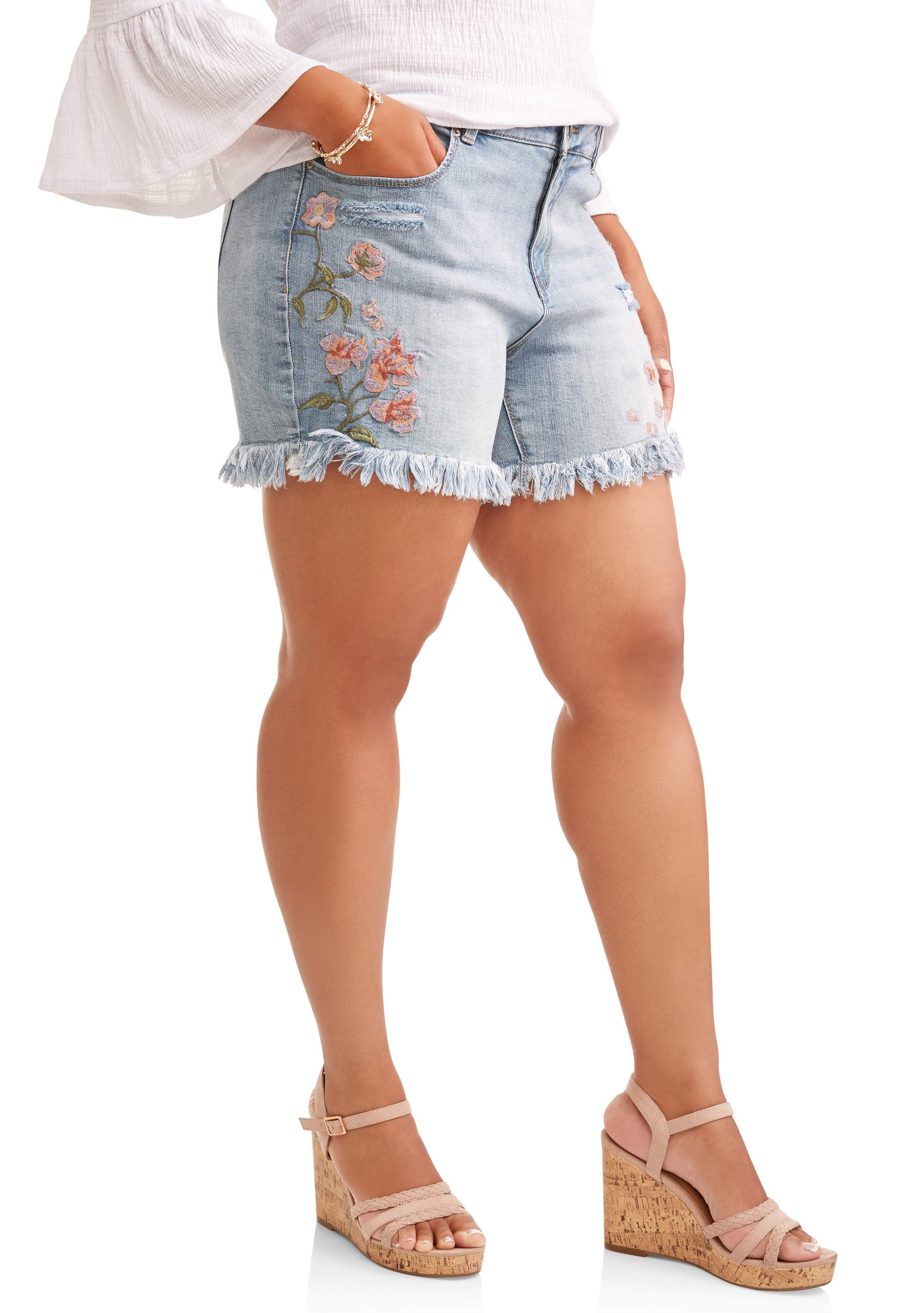 embroidered denim shorts womens