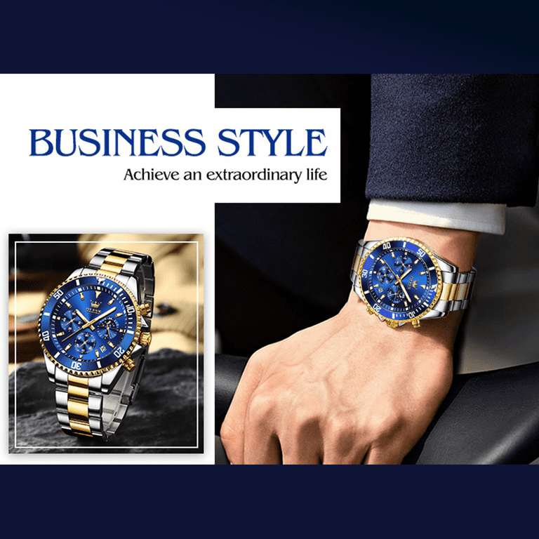 Gold and silver watch with blue face sale