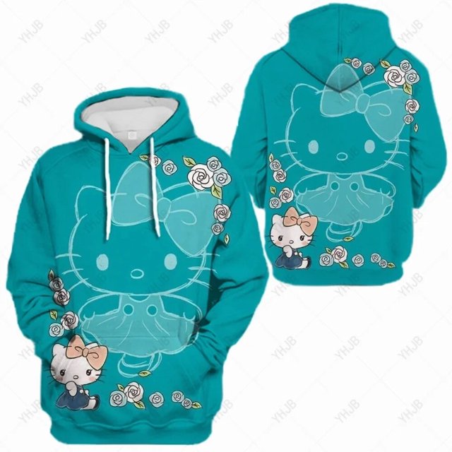 Suéter con capucha informal de moda para mujer con estampado de Hello Kitty y gatito lindo para otoño/invierno