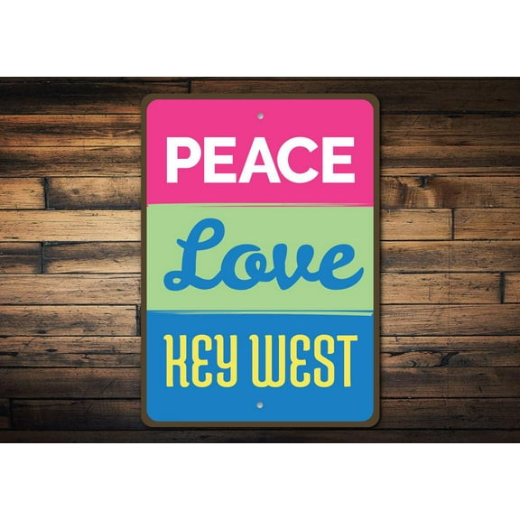 Peace Love Key West Novelty Decor, Metal Wall Sign - 10x14 Inches