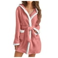 thumbnail image 2 of RXIRUCGD Mode Robe de Nuit Décontractée Unie à Manches Longues pour Femmes avec Poches en Velours Synthétique (Rose, Taille : TG), 2 of 8