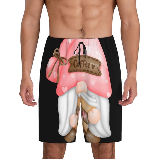 Balery Coffee Gnome (1) Pantalones cortos de pijama de punto de algodón para hombre con cinturilla y bolsillos-4X-Large