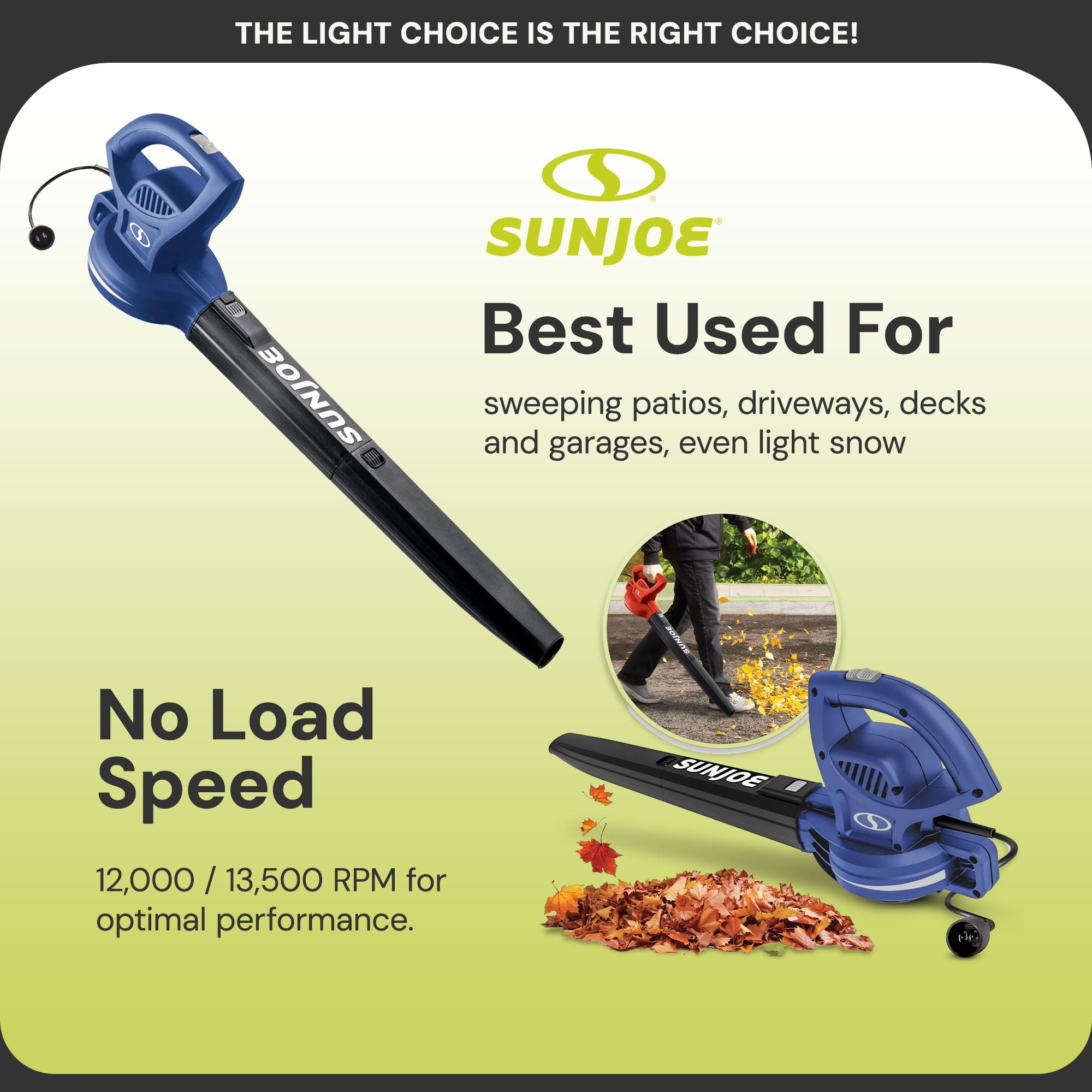 Open Box Sun Joe 6-Amp 155 mph Corded Handheld Leaf Blower, Light-Duty Lawn Tool, Blue