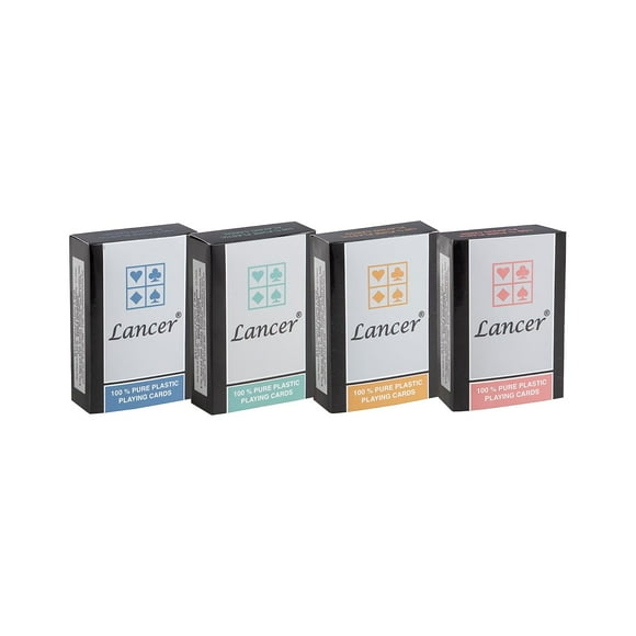 Lancer Cartes à Jouer en Plastique Premium Ensemble de 4 / pour Adulte - Taille Bridge, Cartes Multicolores Emballées dans un Conteneur Individuel, Cartes / Poker & Rummy / Cadeau pour Famille & Amis, Cartes à Jouer