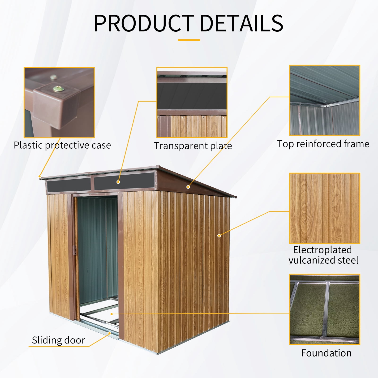 AENKYO Outdoor storage sheds 6FTx5FT Pent roof with Double Lockable Doors for Backyard Patio Lawn - Coffee