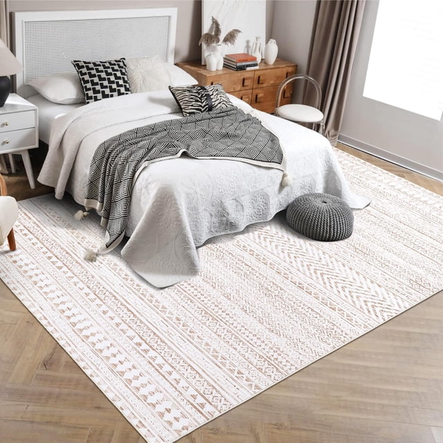 Boho Chic Lines Rugs, Soft Washable Print Area Rug, Non-Slip Foldable Floor Mat for Cozy Bedroom, Nursery, Dorm, Living Room and Office Decor, Gray
