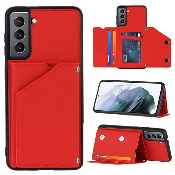 Mantto for Samsung Galaxy S22 Wallet Case, Double Magnetic Clasp Back Flip Kickstand with RFID Blocking Credit Card Holder Folio Durable Leather Phone Cases for Women Men Girls,Red
