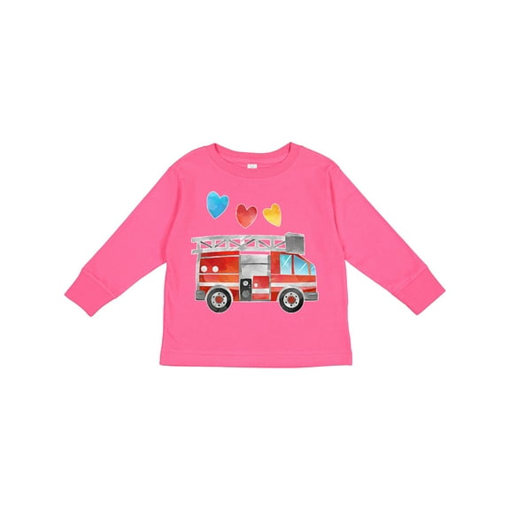 Inktastic Valentine's Day Fire Truck with Hearts Boys or Girls Long Sleeve Toddler T-Shirt