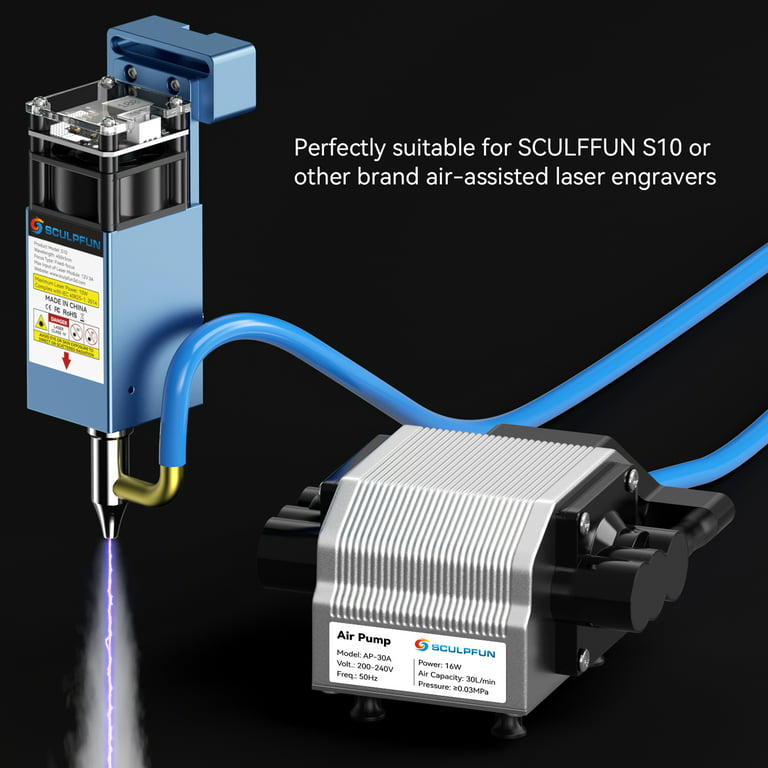 Sculpfun 30L/Min Laser Air Assist Pump Air Compressor for S10 Engraving Machine Adjustable Speed Low Noise, Size: 19, Silver