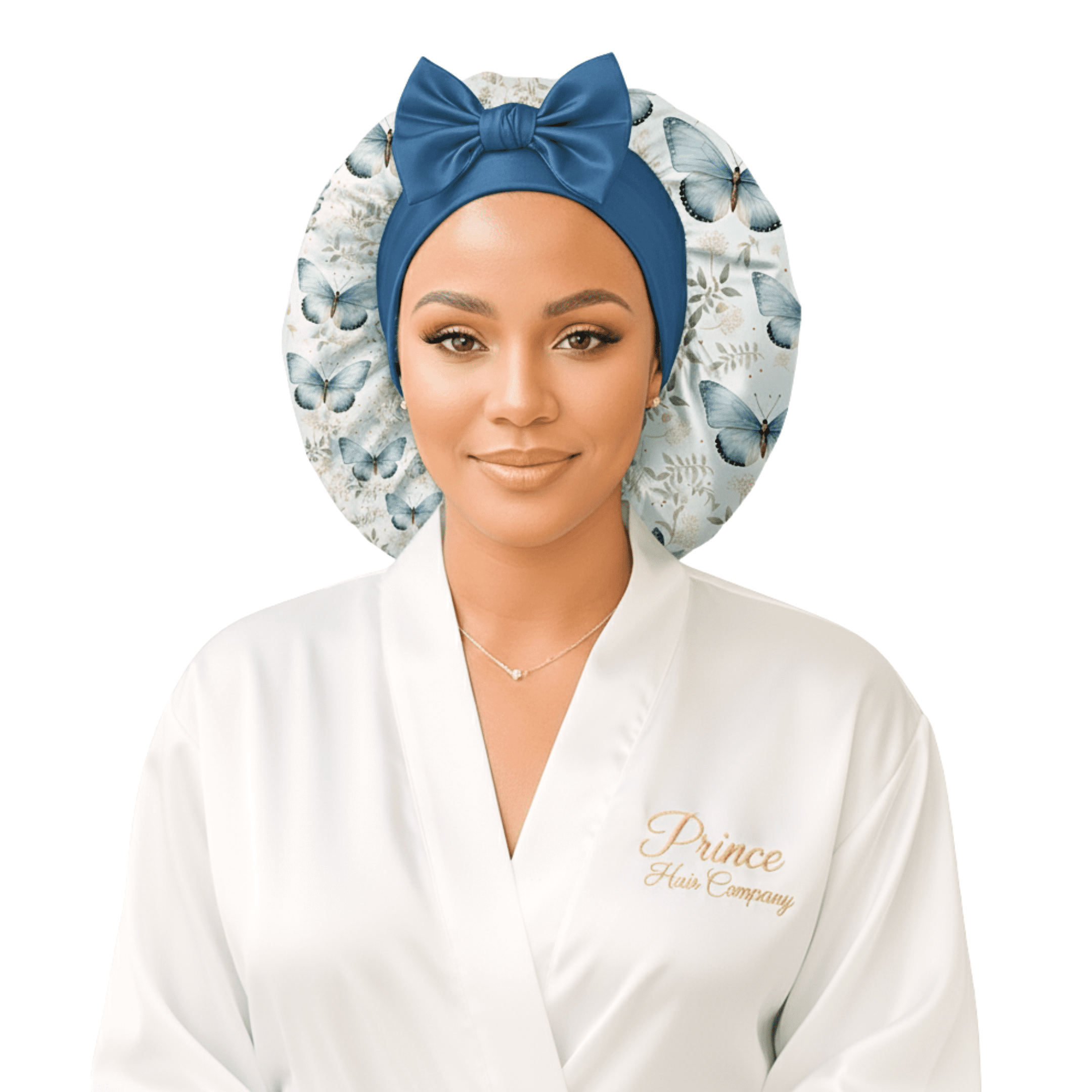 Prince Hair Company Premium Double Layer Silk Satin Sleep Bonnet, Floral Butterfly, L / XL
