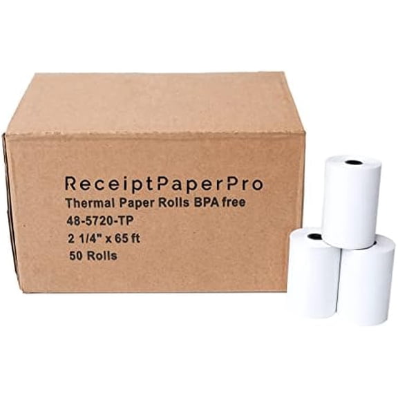 2 1/4” x 65 ft Thermal Paper Receipt Rolls, fits Ingenico 3500 5000 Verifone t650 Pax a920, 50 Rolls/Case$$