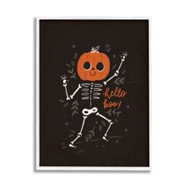 Hello Boo Halloween Smiling Skeleton Holiday Graphic Art White Framed Art Print Wall Art