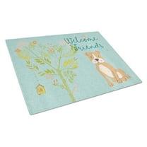 Caroline's Treasures Welcome Friends Brown Staffie Glass Cutting Board Large