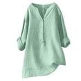 thumbnail image 2 of SDNall Womens V-Neck Long Sleeve Loose Button Cotton And Linen Tunic Summer Blouse, 2 of 9
