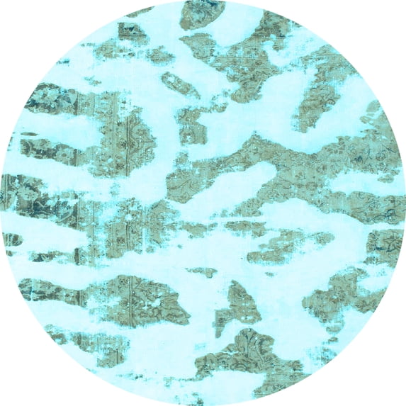 Ahgly Company Indoor Round Abstract Light Blue Modern Area Rugs, 8' Round