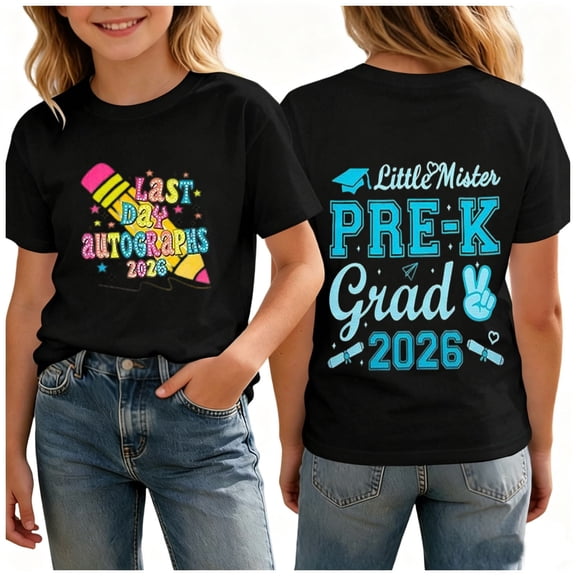 Pre-K Graduation Shirt: Girls Boys Last Day of School Short Sleeve T-Shirt Kids 2026 Preschool Graduation Gift Tops(Black,2-3 Years)