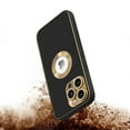 thumbnail image 3 of For Apple iPhone 12 / 12 Pro PU UV Leather Design Hybrid with Chrome Circle PC Hard Shockproof Bumper Full Body Protective Cover ,Xpm Phone Case [ Black / Gold ], 3 of 4
