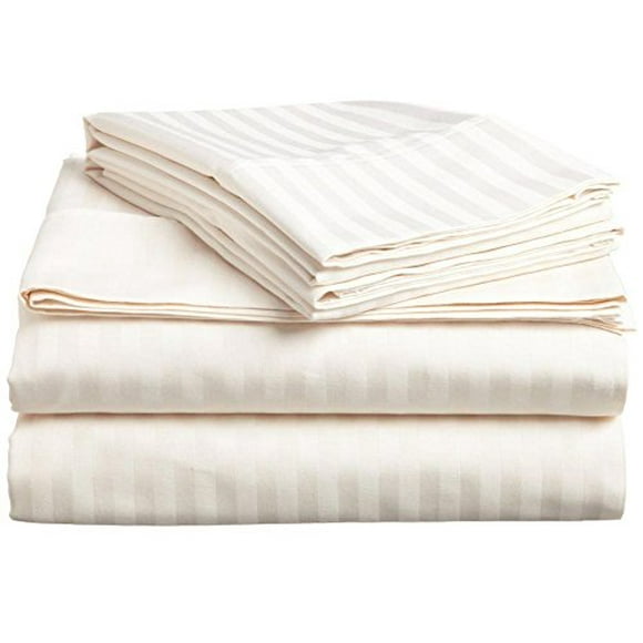 MÃ¥lÃ¸v Linen Bedding Series Sleeper Sofa Bed Sheet Set (Stripe) Egyptian Cotton 500 Thread Count Ivory (Full Size 54"x72"x 6")