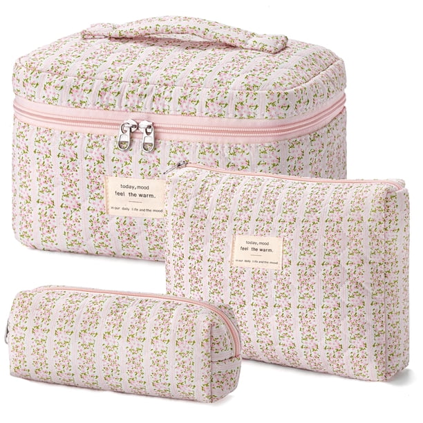 Bolsa de maquillaje HBSelect acolchada de algodón para viajes, 3 unidades, para mujeres y niñas
