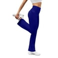 thumbnail image 5 of QATAINLAV Leggings for Women Casual High Waited Flare Bootcut Yoga Pants Solid Color Tummy Control Leggings with Pockets, Blue, L, 5 of 9