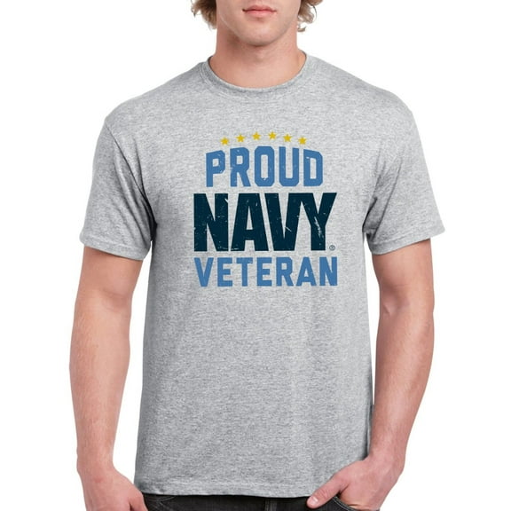 US Navy Mens Graphic Tee Sport Grey - Proud Navy Veteran 100% Cotton Regular Fit