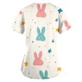 thumbnail image 3 of Women's Fashion V-neck Short-sleeved Work Clothes With Pockets Easter Print Top Care Wear, 3 of 3
