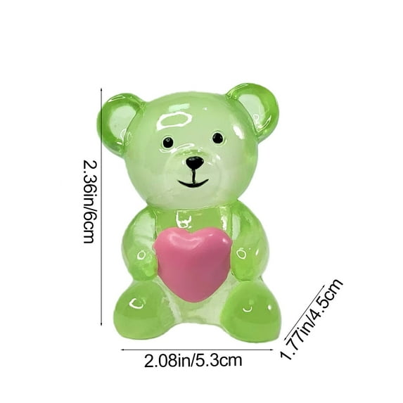 Valentines Day Decorations Cute Bear Figurine with Heart Mini Resin Desk Decor, Bookshelf & Room Decor, Transparent Animal Figure for Home Office, Valentine's Gift for Friends, Kids (Green)