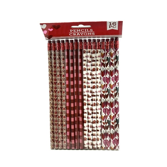 Valentine's Day Pencil Set - Heart-Themed Wooden Pencils with Erasers Set of 2
