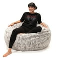 thumbnail image 2 of Jaxx 4 Ft Plush Round Bean Bag Chair Premium Luxe Faux Fur, Silver Fox, 2 of 5