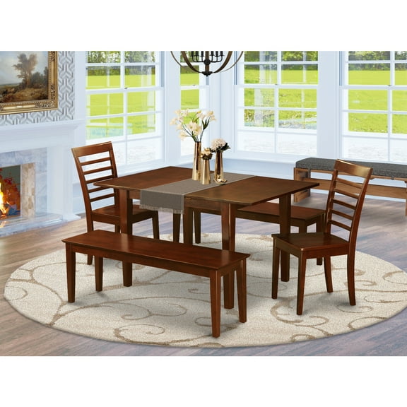 East West Furniture Picasso 5-piece Wood Kitchen Set with Bench in Mahogany