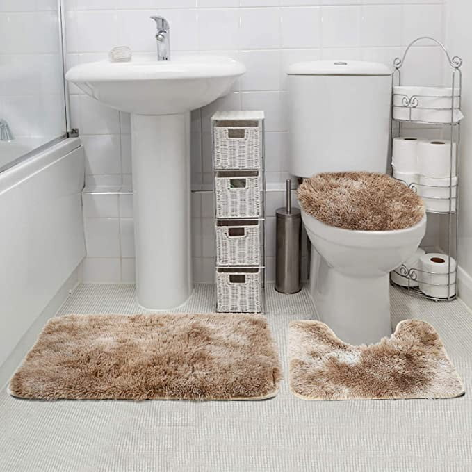 3 Piece Bath Rugs Set,Bath Rug + Contour Mat + Toilet Seat Cover,Super