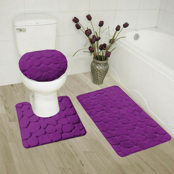 Rock Purple 3 Piece Bathroom Rug Set, Purple And Teal Bathroom Rugs