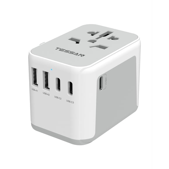 TESSAN Universal Travel Adapter, 6 in 1 International Plug Adapter, Worldwide Power Adaptor with 5 USB Ports (3 USB C), Travel Ess