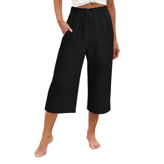 JIAYUE Women's Pants Solid Color Calf Length Loose High Waist Pocket Comfortable Everyday Wear Trendy Bottoms For Women