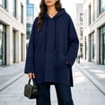 thumbnail image 2 of Asxite Women Fall Winter Tops Round Neck Long Sleeve Hooded Drawstring Side Slit Pocket Loose Pullover Solid Shirts, 2 of 7