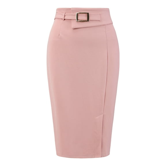 DARING DIVA Women's Pencil Knee Length High Waist Stretchy Bodycon Skirts S Pink