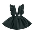 thumbnail image 2 of Girls Solid Corduroy Ruffle Suspender Pinafore Dress Sleeveless Layerable Jumper Skirt Vintage Fall Winter Outfit for Little Girls Green 7-8 Years, 2 of 2