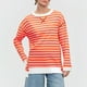 thumbnail image 1 of MHFRRA Camiseta Informal de Otoño/Invierno con Estampado de Rayas, Cuello Redondo, Manga Larga, Bloque de Color Rojo, 1 of 4