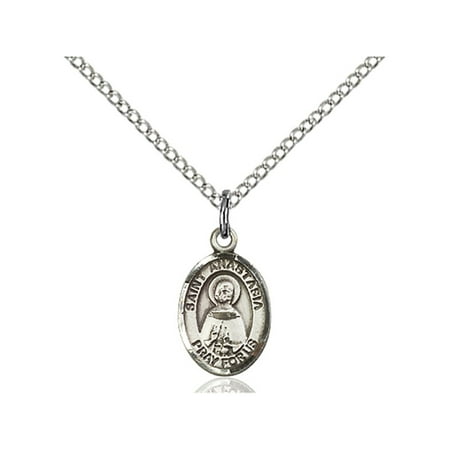 - Sterling Silver St. Anastasia Pendant 1/2 x 1/4 inches with Sterling Silver Lite Curb Chain